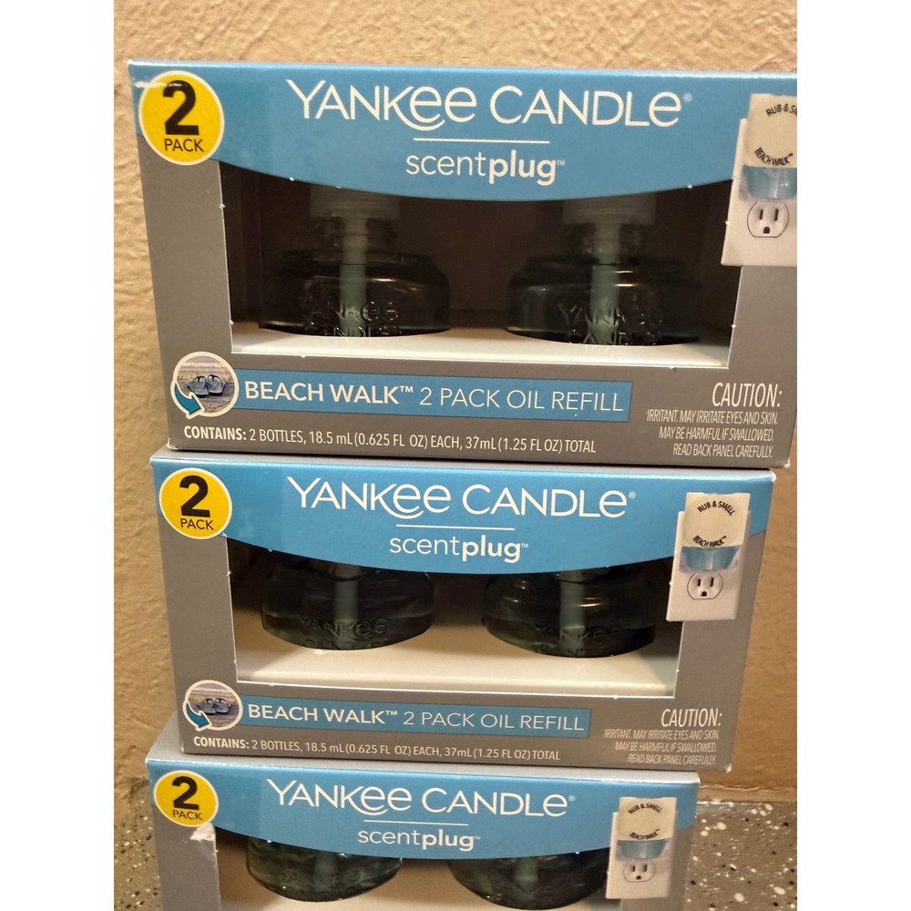 Yankee Candle ScentPlug Beach Walk Oil Refills Lot of 3 Boxes 6 Total Bottles‎